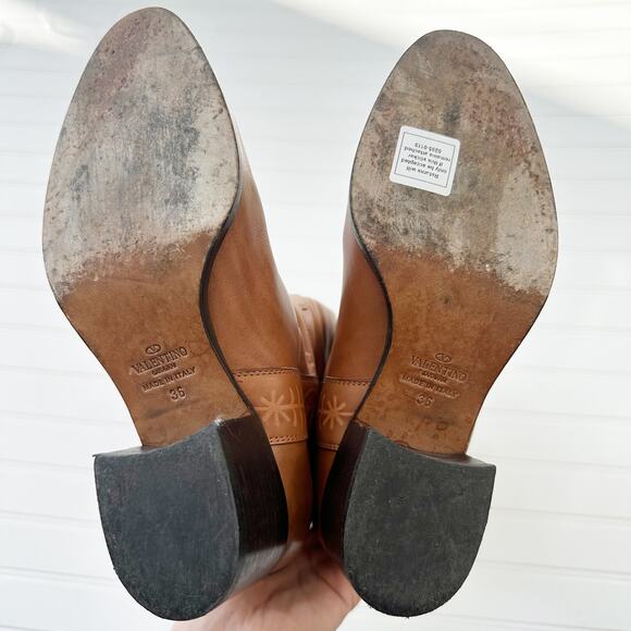 Valentino Santeria Brown Leather Riding Boots Embossed Western Knee High 36 - Picture 10 of 12